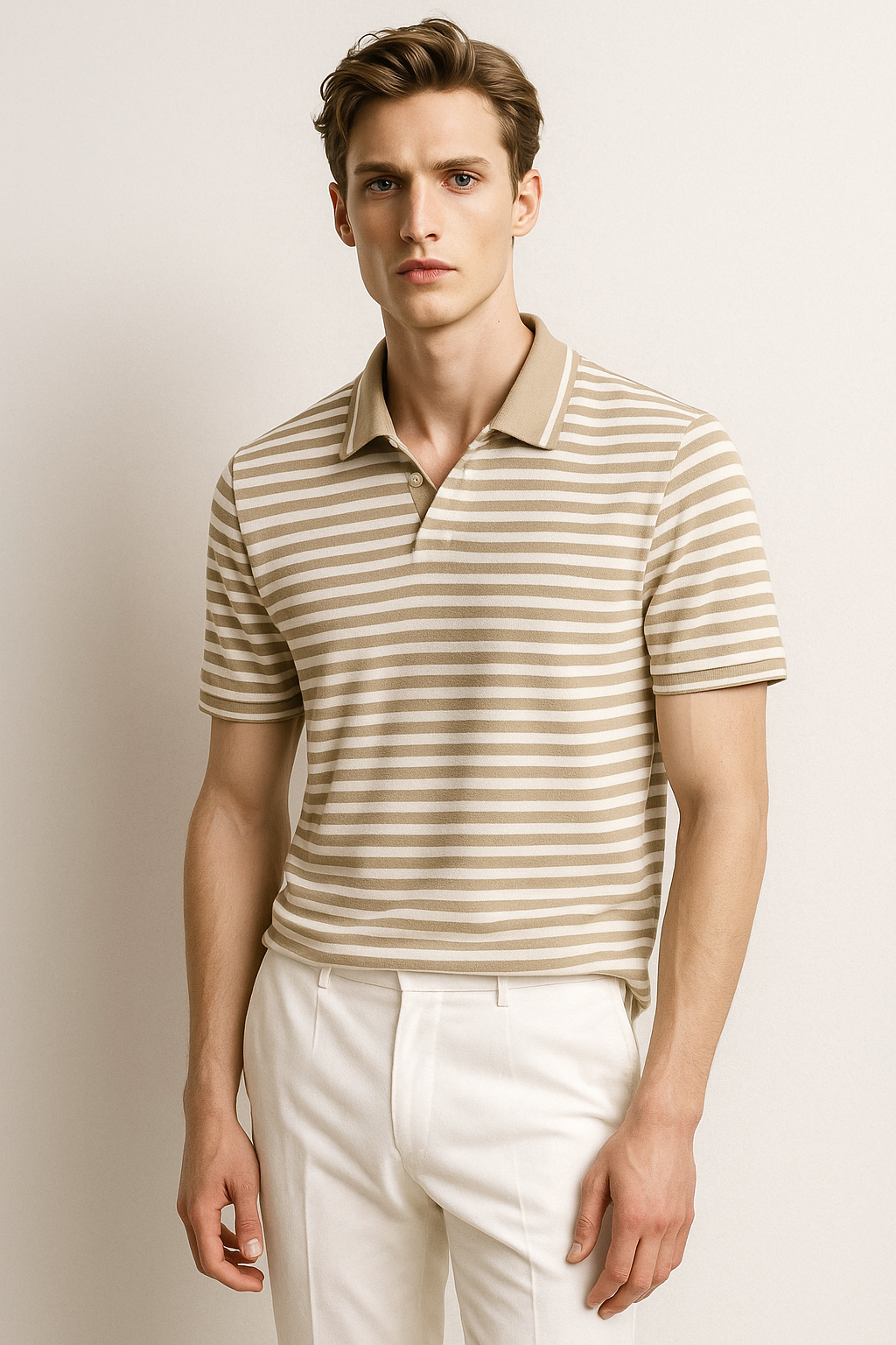 Striped Men Brown T-Shirt
