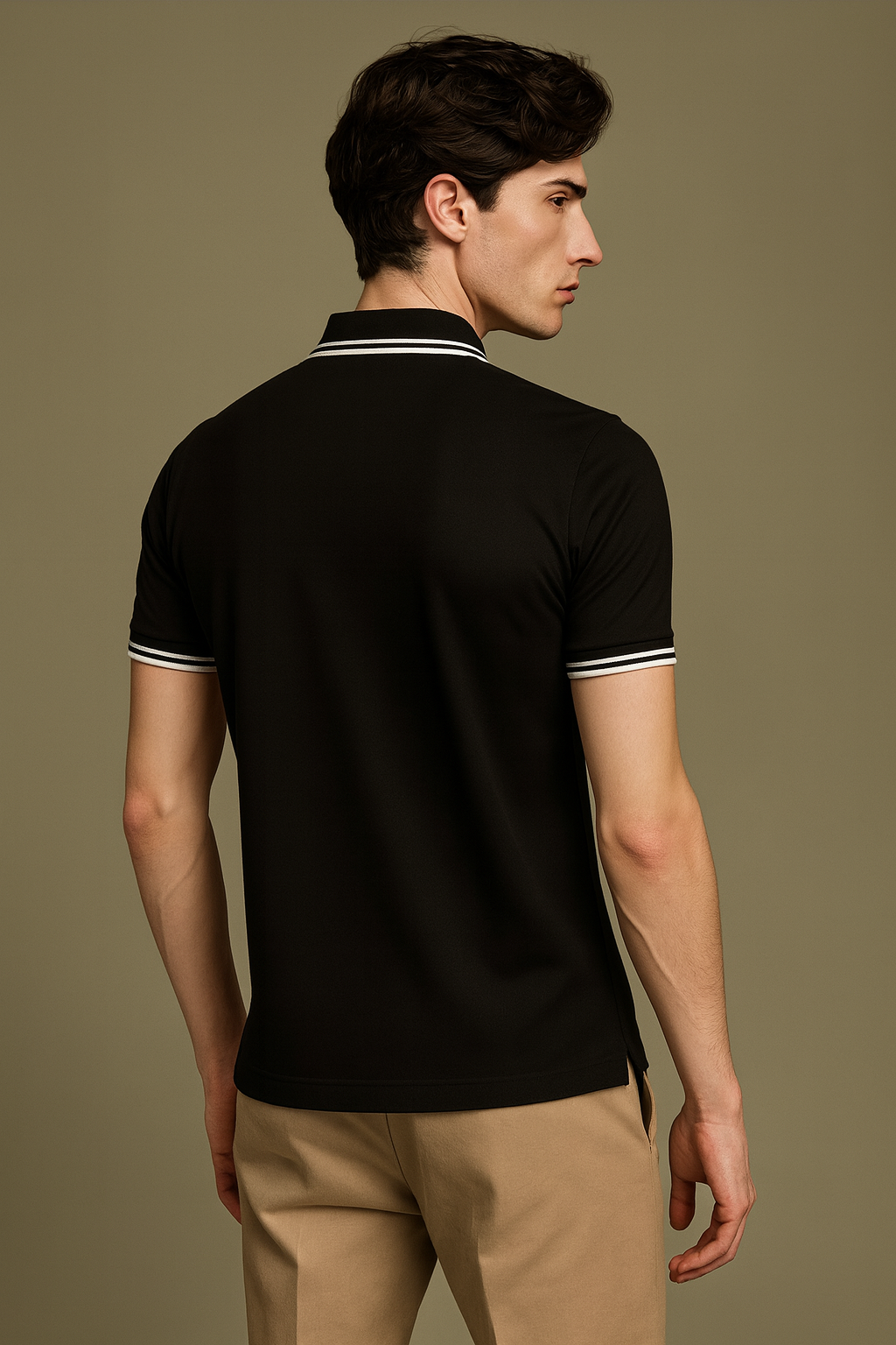 Men Solid Polo Neck Cotton Blend Black T-Shirt