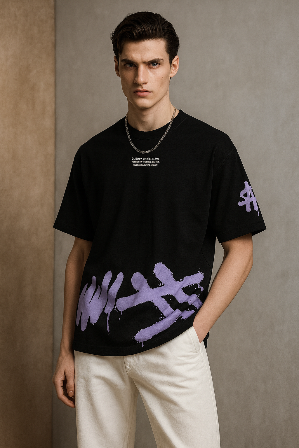 Men Printed Round Neck Pure Cotton Black T-Shirt