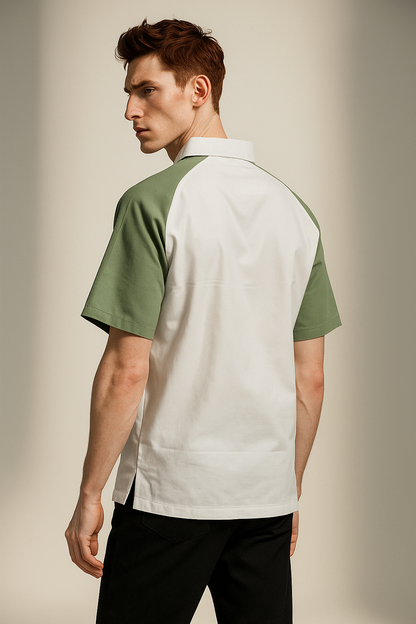Men Printed Polo Neck Pure Cotton White, Green T-Shirt