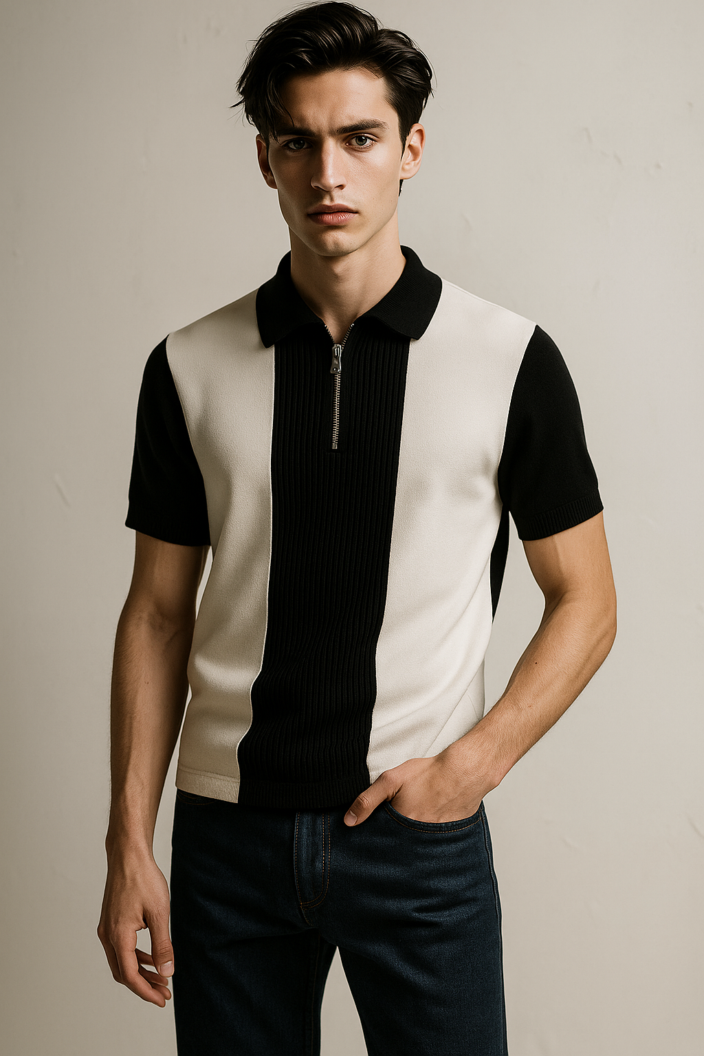 Men Solid Polo Neck Cotton Blend White, Dark Blue T-Shirt