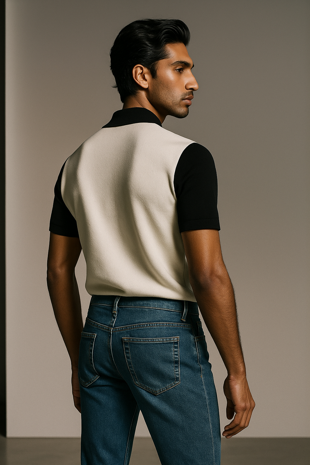 Men Solid Polo Neck Cotton Blend White, Dark Blue T-Shirt