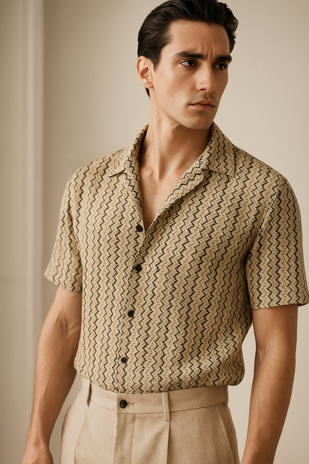 Men Regular Fit Striped Lapel Collar Casual Shirt