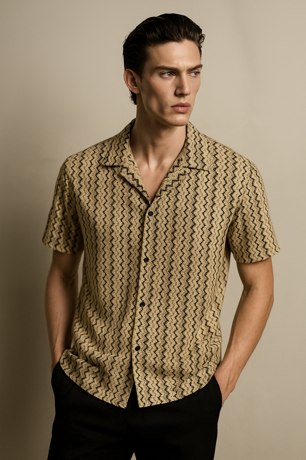 Men Regular Fit Striped Lapel Collar Casual Shirt