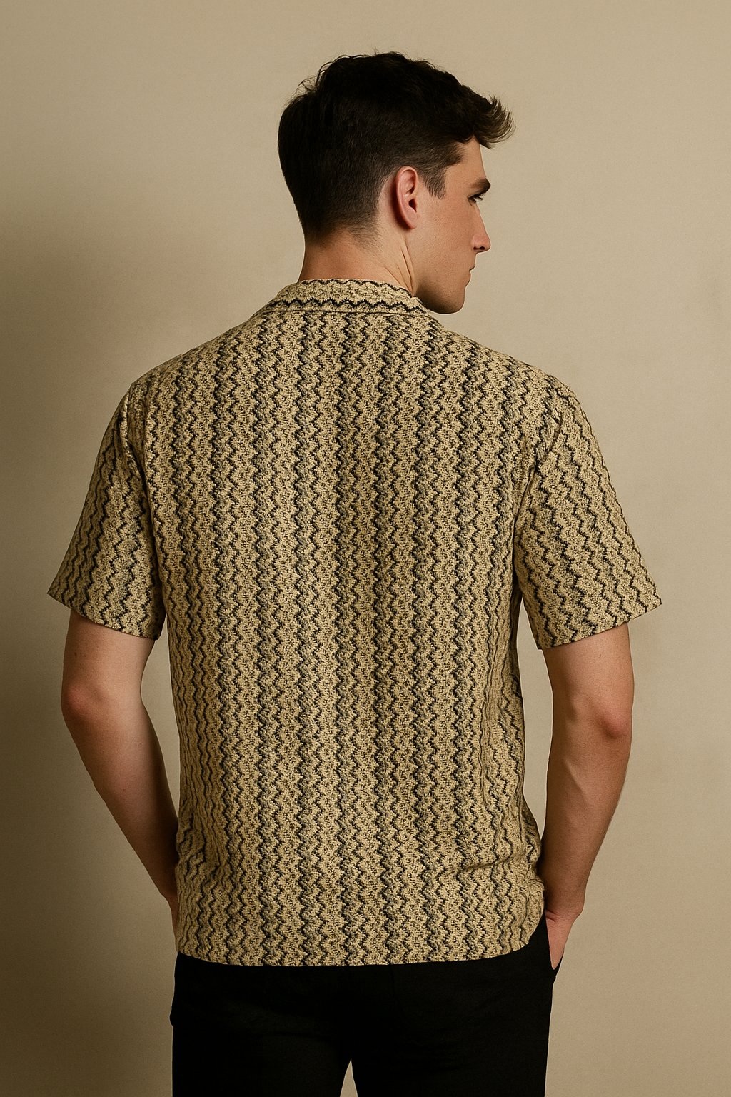 Men Regular Fit Striped Lapel Collar Casual Shirt