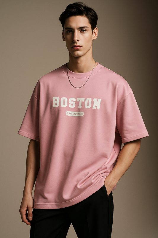 Men Printed Round Neck Cotton Blend Pink T-Shirt