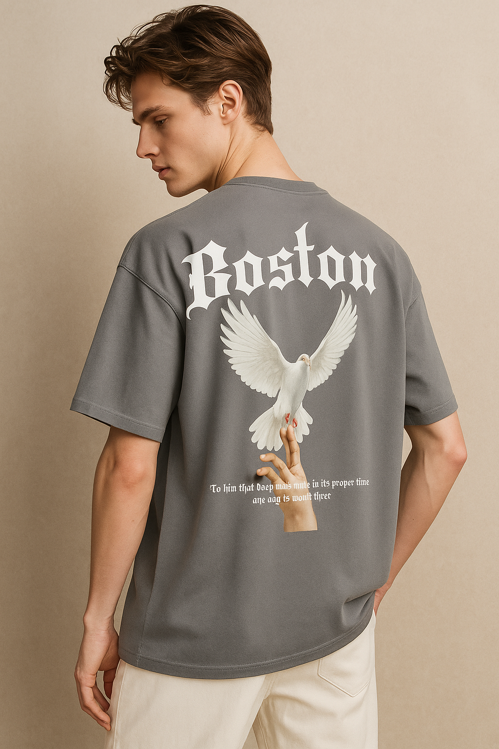 Men Printed Round Neck Cotton Blend Grey T-Shirt