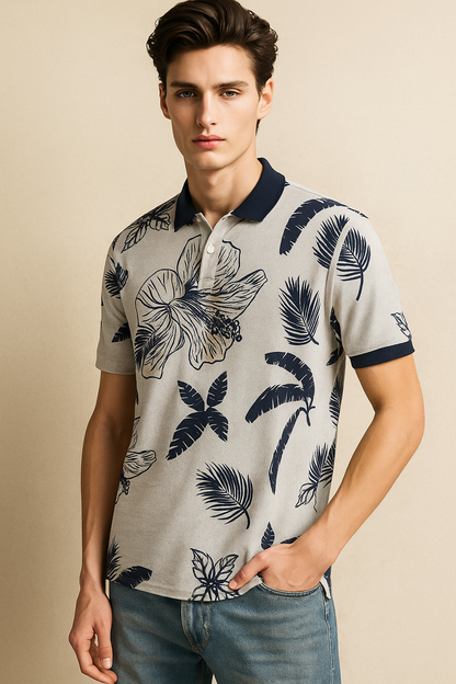 Printed Men Grey T-Shirt