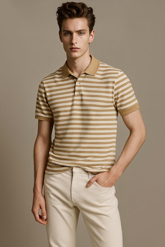Striped Men Brown T-Shirt