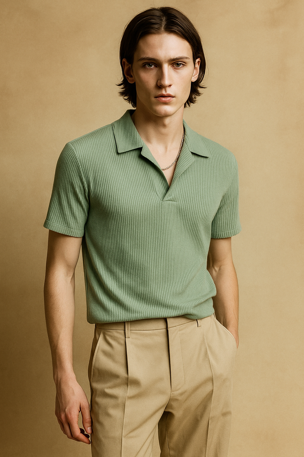 Self Design Men Green T-Shirt