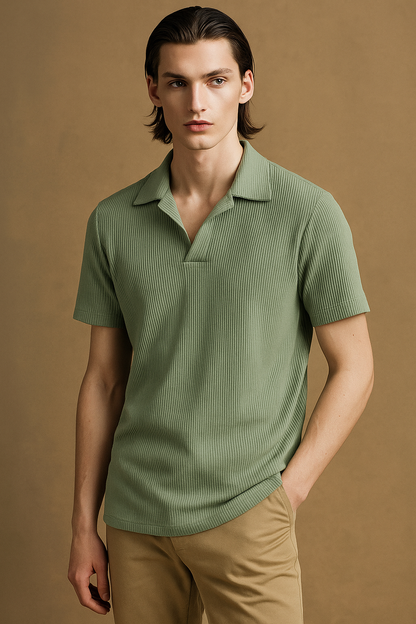 Self Design Men Green T-Shirt