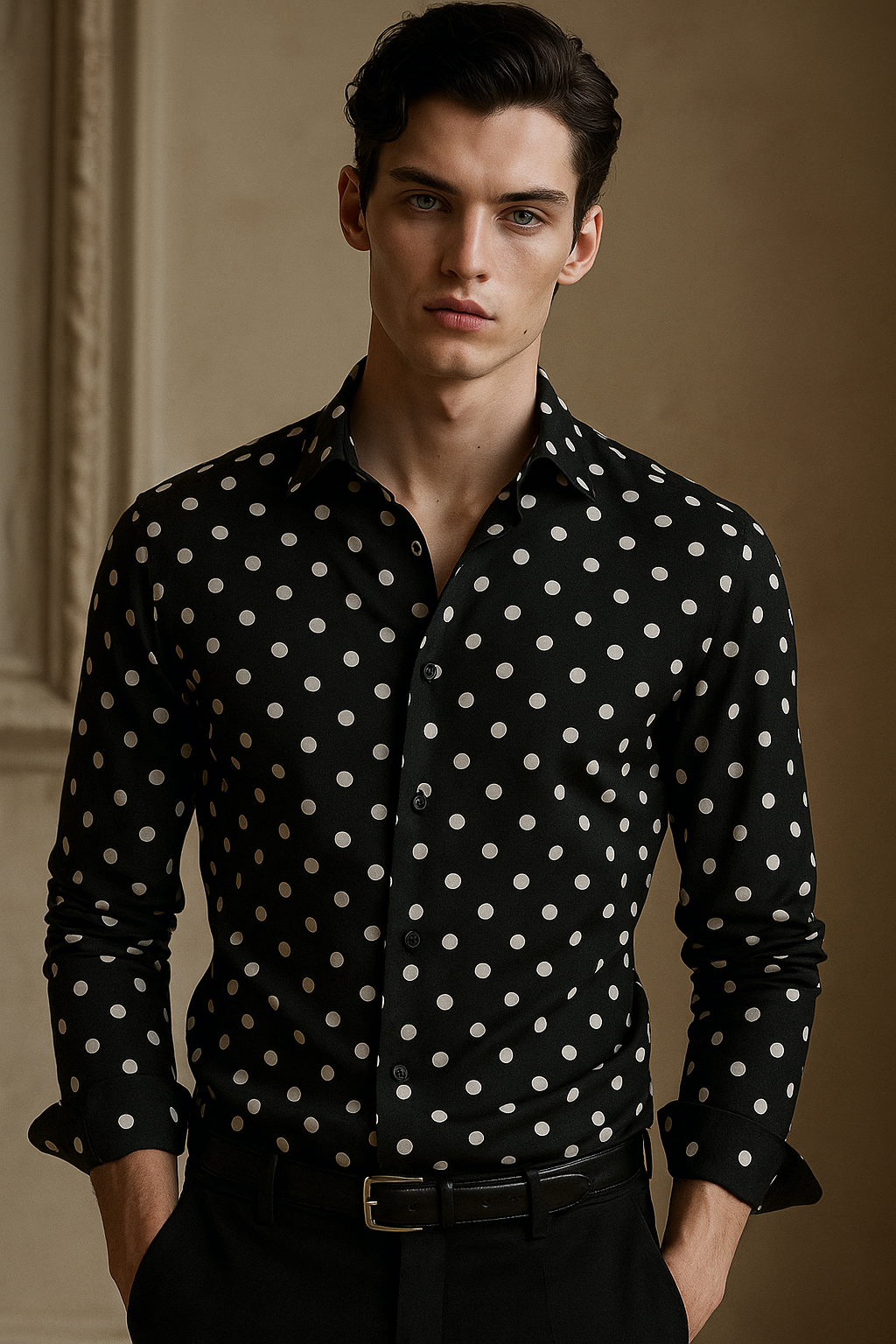 Men Printed Casual Black, White Shirt
