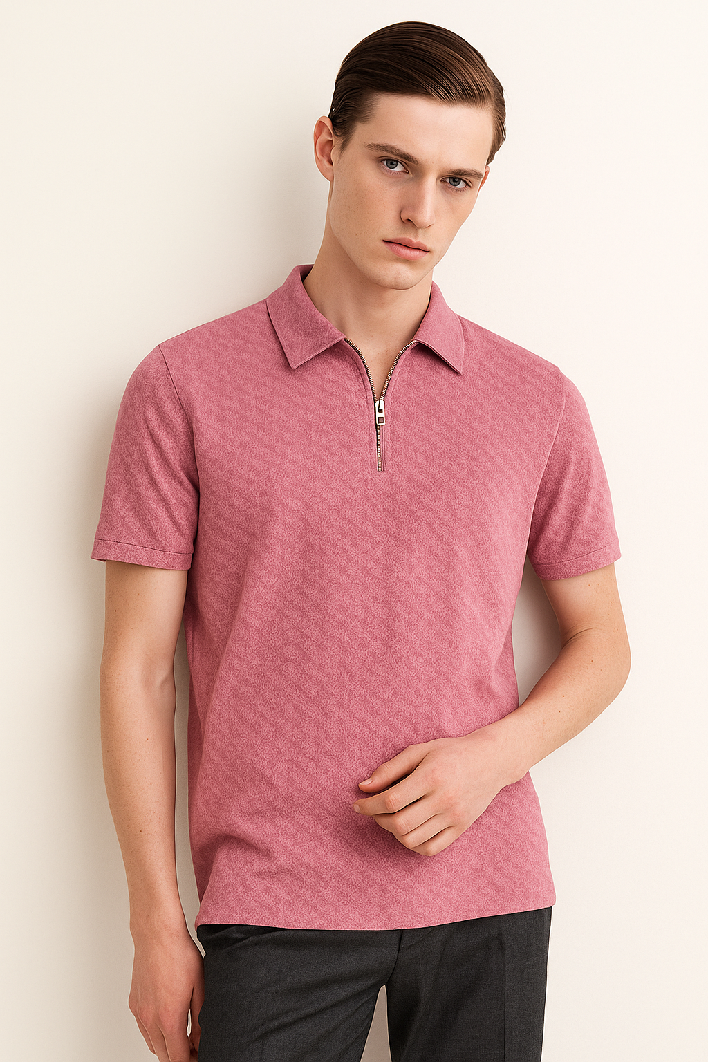 Self Design Men Pink T-Shirt