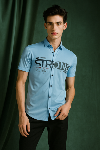 Men Printed Casual Light Blue Shirt