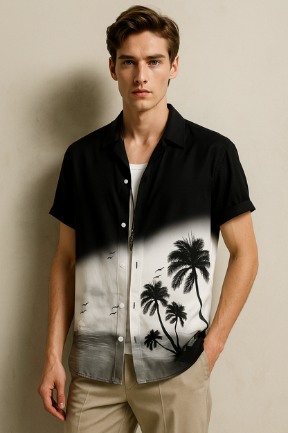 Men Printed Casual Black, White Shirt