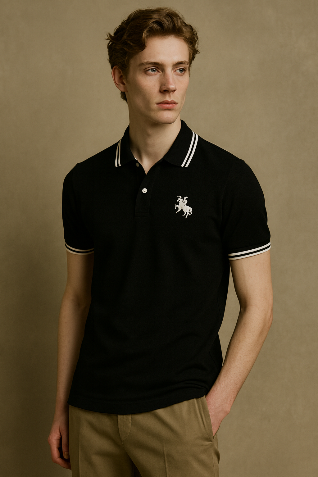 Men Solid Polo Neck Cotton Blend Black T-Shirt