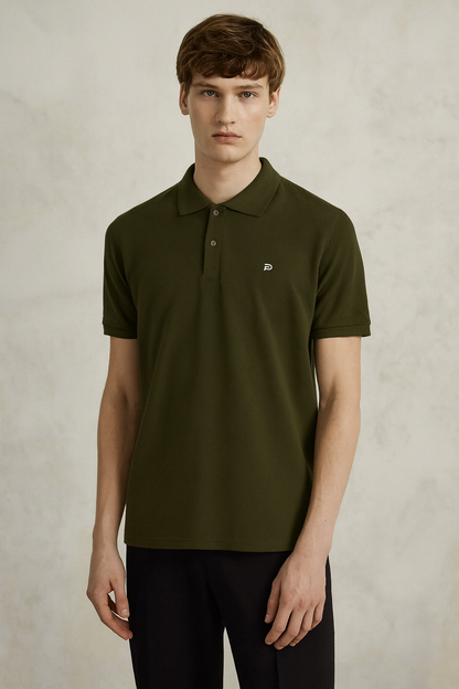Men Solid Polo Neck Cotton Blend Green T-Shirt