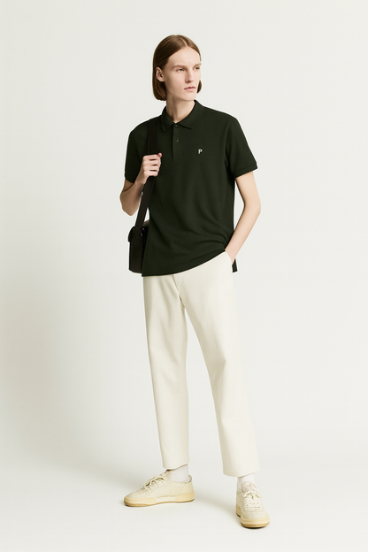 Men Solid Polo Neck Cotton Blend Green T-Shirt