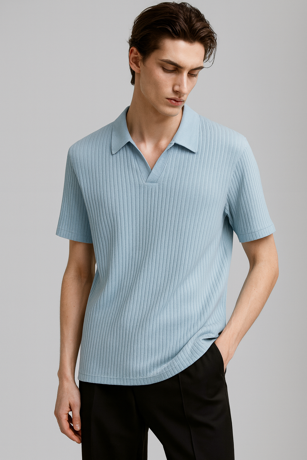 Men Self Design Polo Neck Polyester Light Blue T-Shirt