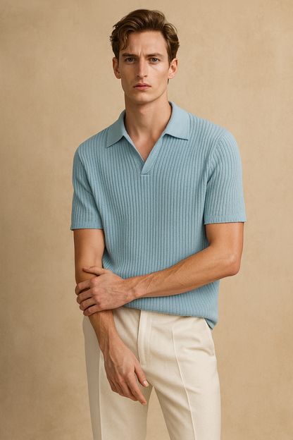 Men Self Design Polo Neck Polyester Light Blue T-Shirt