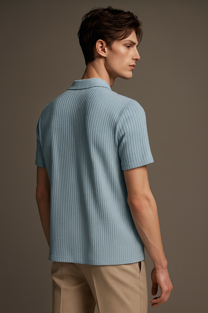 Men Self Design Polo Neck Polyester Light Blue T-Shirt