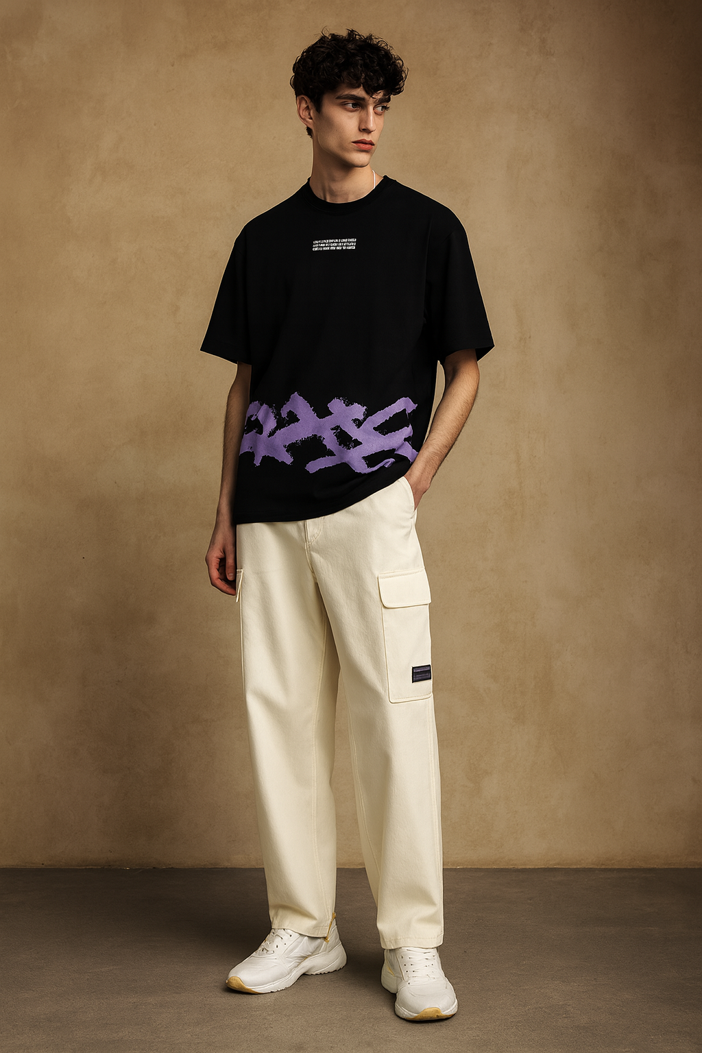 Men Printed Round Neck Pure Cotton Black T-Shirt