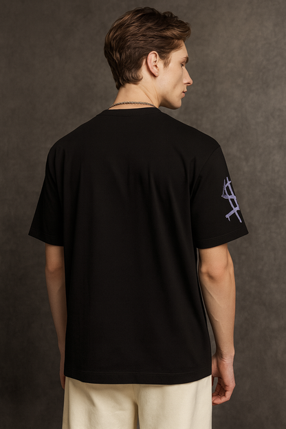 Men Printed Round Neck Pure Cotton Black T-Shirt