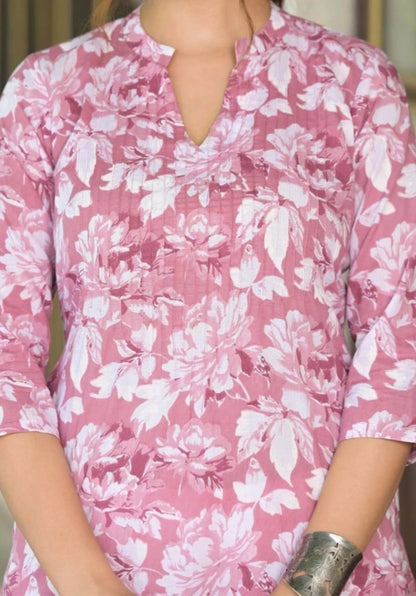 Women Printed Viscose Rayon Straight Kurta  (Pink)